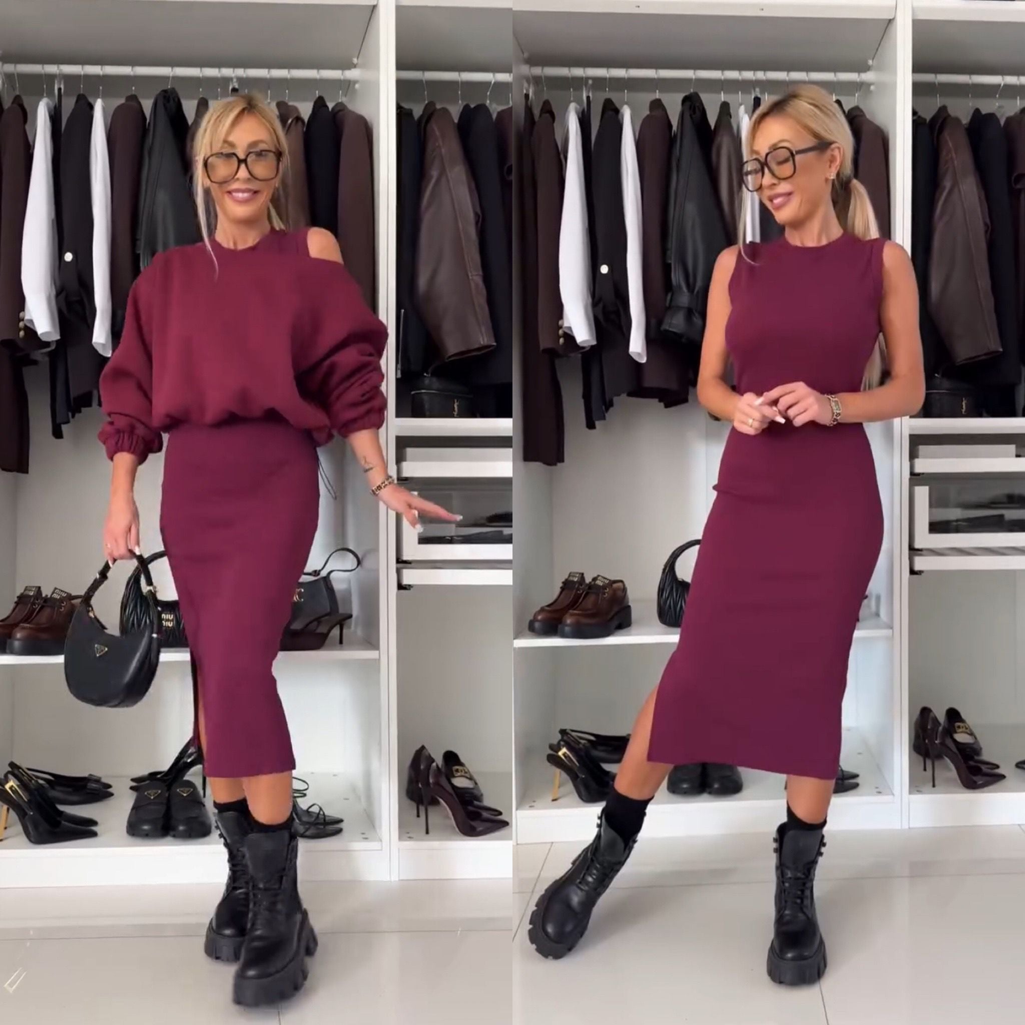 Leah Luxe | Ensemble avec haut à épaules dénudées et jupe midi