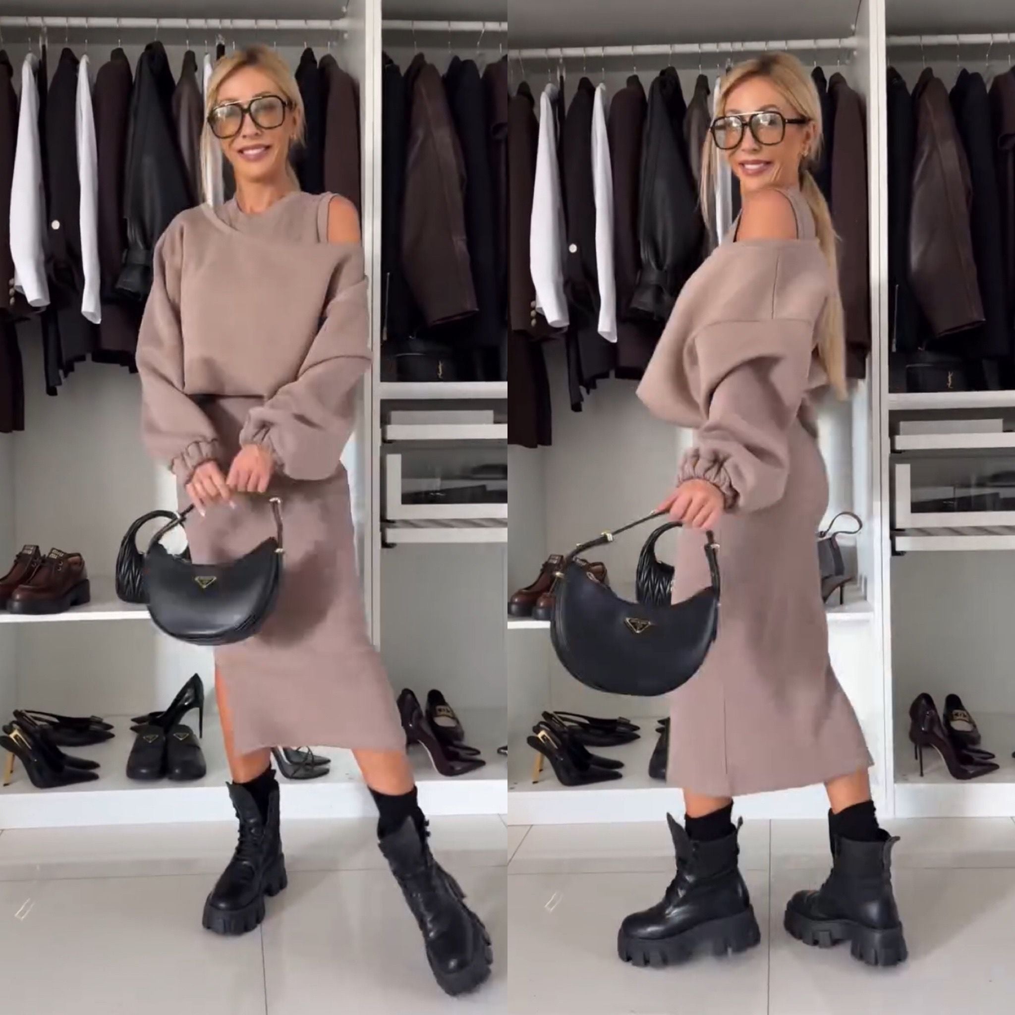 Leah Luxe | Ensemble avec haut à épaules dénudées et jupe midi